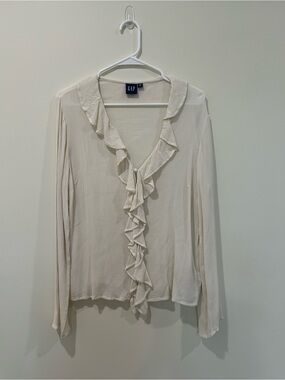 GAP Women's Cream Ruffle V-Neck Blouse